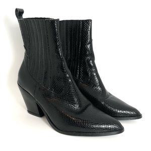 Aqua Ciao black snakeskin leather pointed western cowboy ankle boots